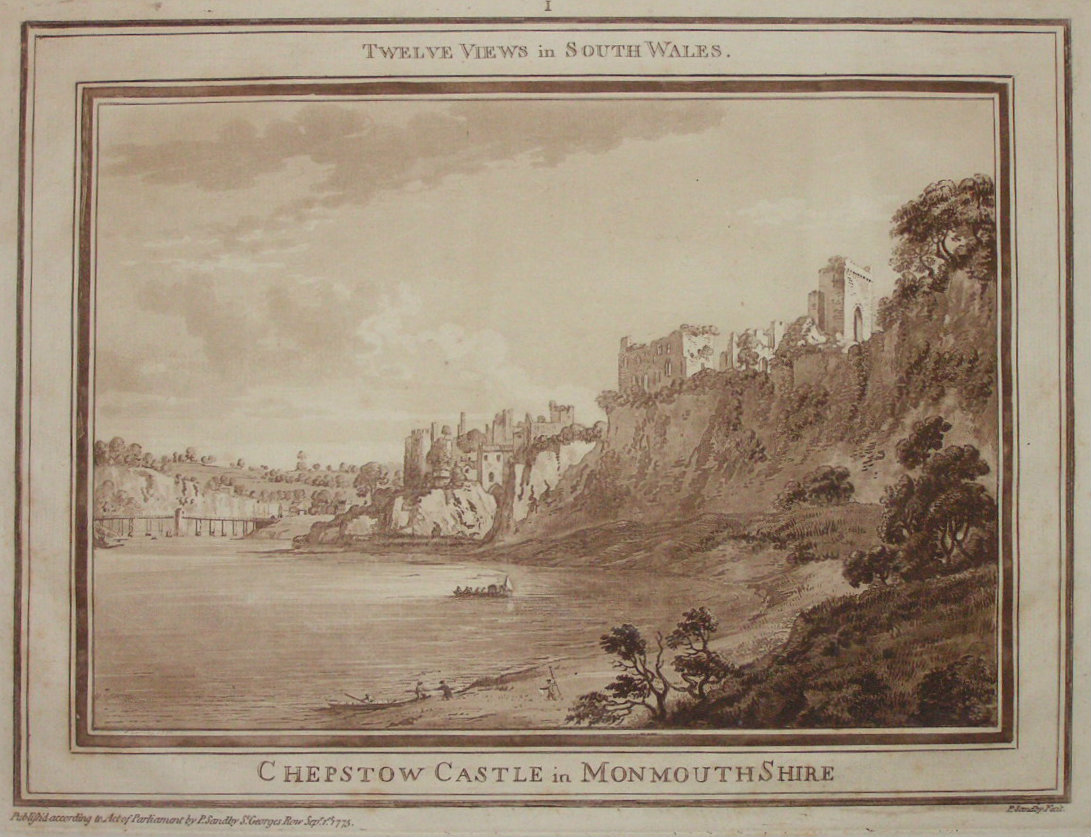 Aquatint - Chepstow Castle in Monmouthshire. Twelve Views in South Wales. - Sandby